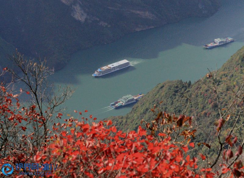 船行三峡红叶中。