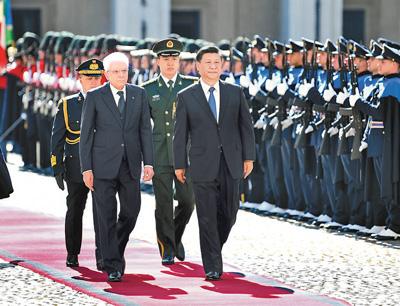 3月22日，国家主席习近平在罗马同意大利总统马塔雷拉举行会谈。会谈前，马塔雷拉总统为习近平举行隆重欢迎仪式。