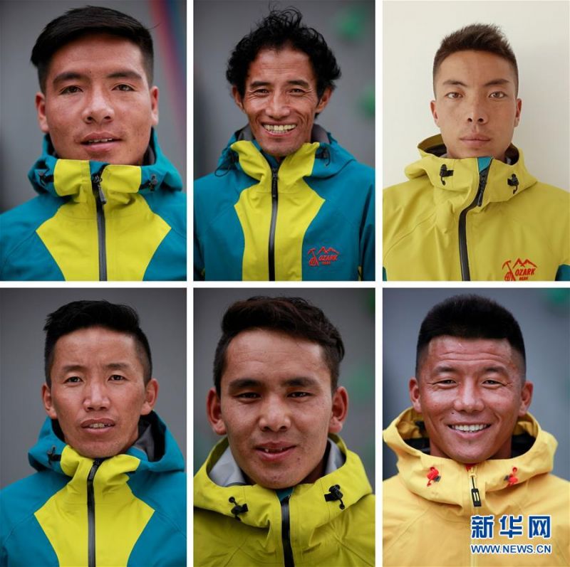　　修路队员上排左起：多吉、顿巴、扎西贡布；下排左起：多吉次仁、次仁罗布、旦增罗布（资料照片）。 5月26日16时35分，6名修路队员将攀登路线打通至珠峰峰顶，即把路绳铺设至珠峰峰顶，为登顶测量打下良好基础。 新华社发（西藏拉萨喜马拉雅登山向导学校供图）