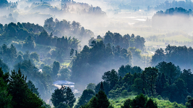 重庆南川汉场坝村:云遮雾绕风景美