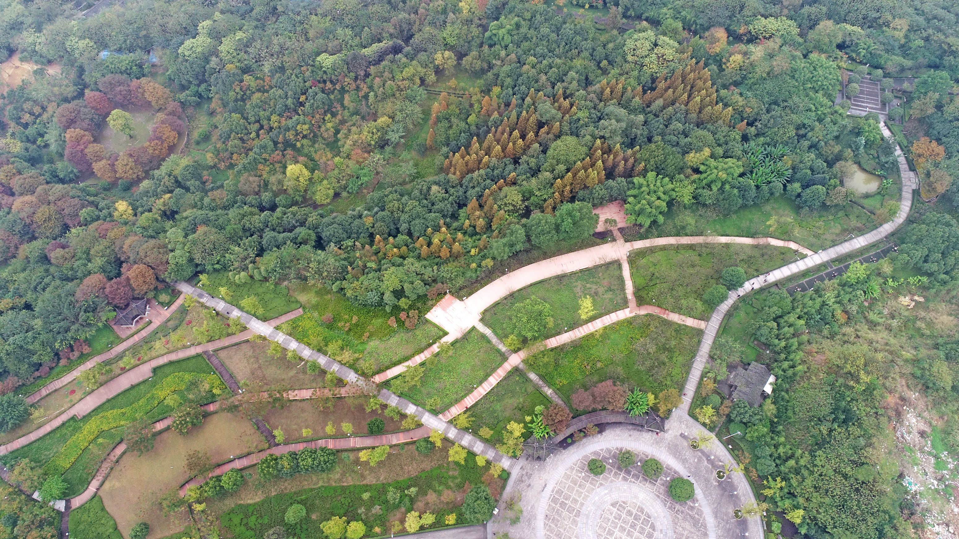 重庆涪陵:航拍下的公园美景秋"味"十足