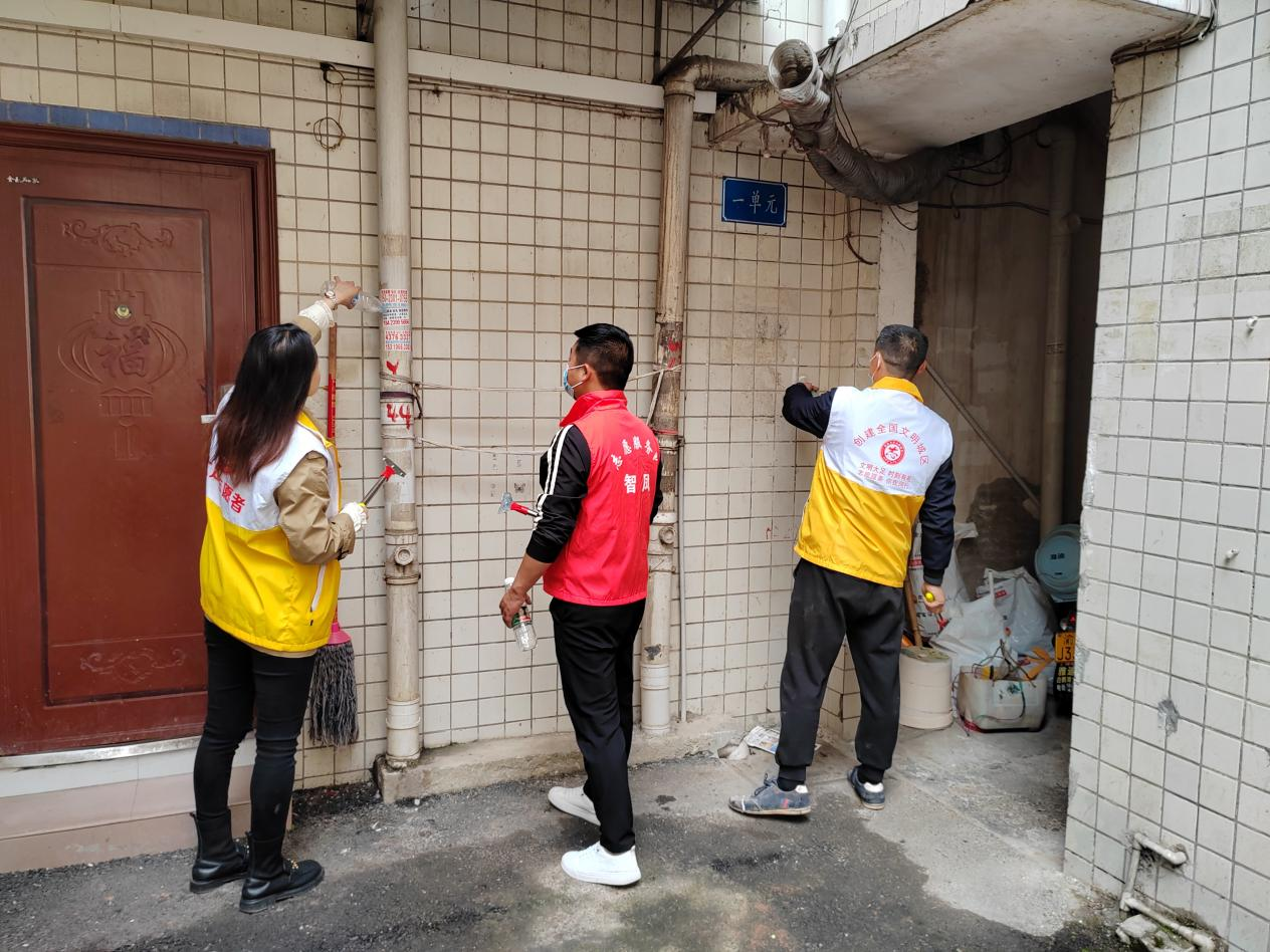 智凤街道志愿服务站开展“清理卫生死角， 铲除‘牛皮癣’”新时代文明实践志愿服务行动