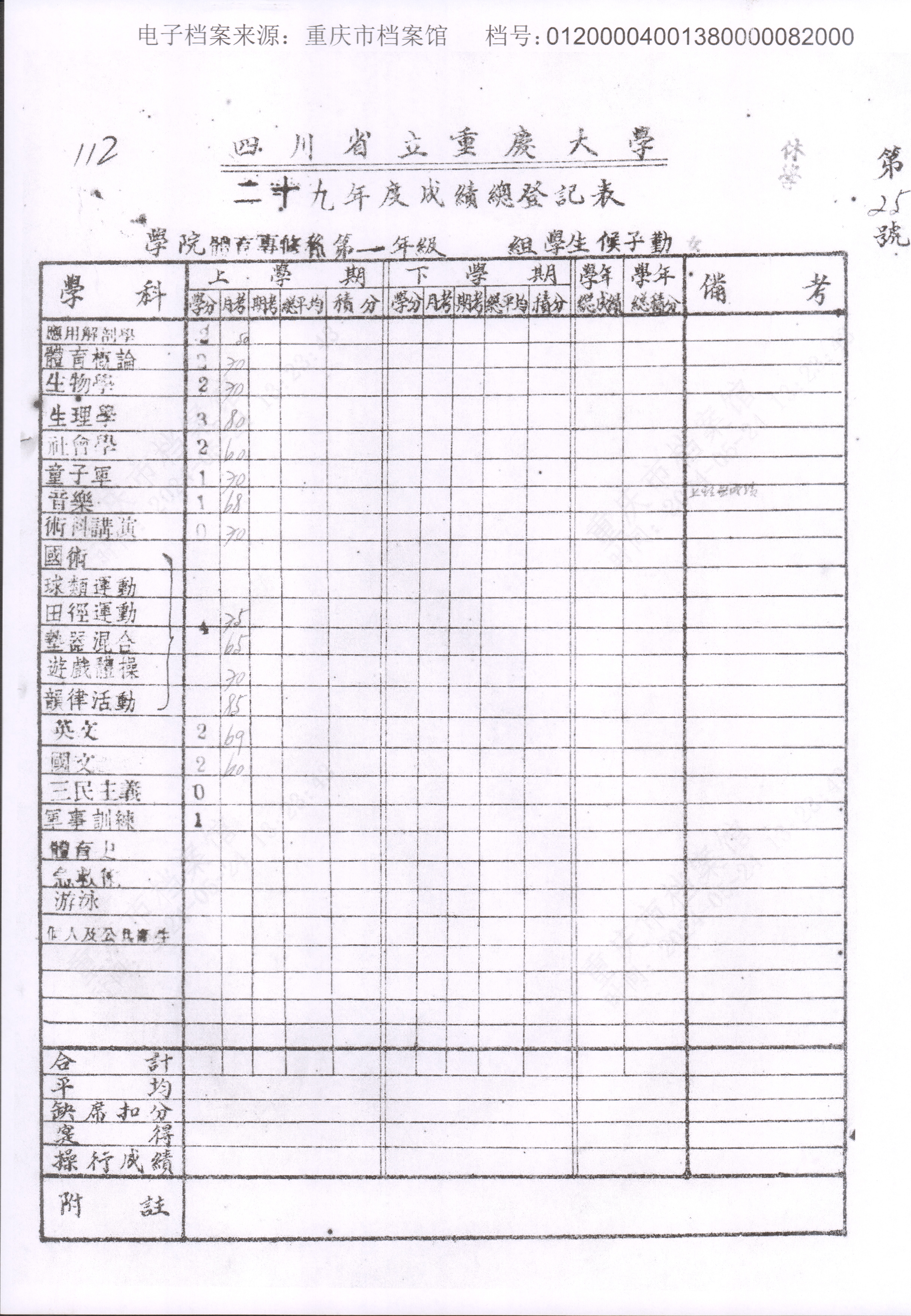 图3：重庆市档案馆馆藏侯子勤成绩单.jpg