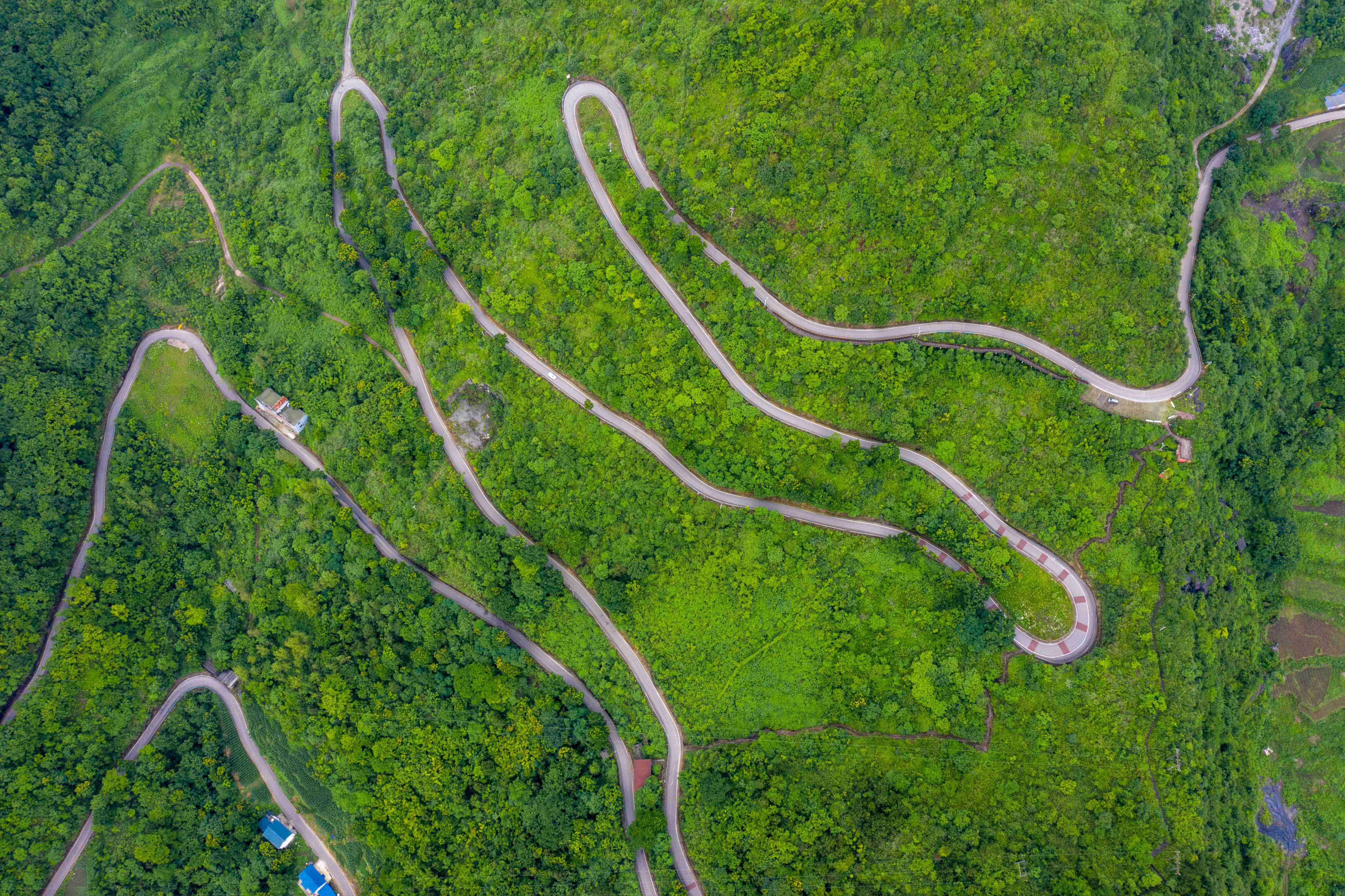 石壕镇香树村路段，公路在山间蜿蜒，似一条纽带连结着外面的世界。（吴先勇 摄）