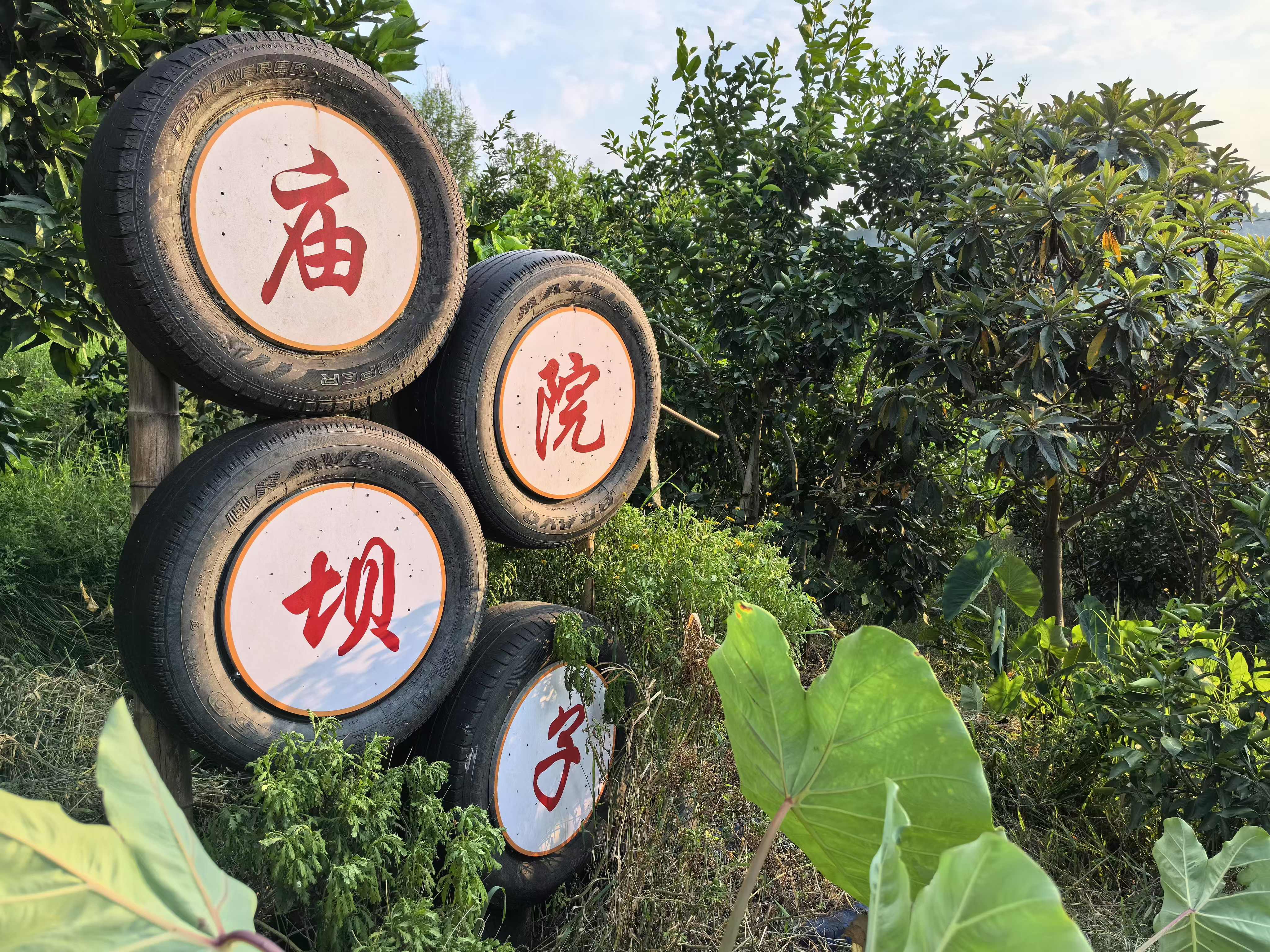 用廢棄輪胎做成的院落標(biāo)牌美觀又有創(chuàng)意。夏榮偉 攝