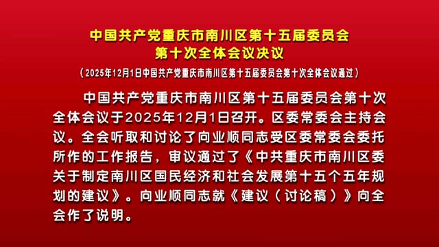 中国共产党重庆市南川区第十五届委员会第十次全体会议决议