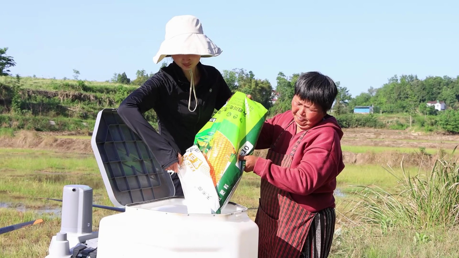 工作人员给无人机倒入肥料。拍摄：吴建华.jpg