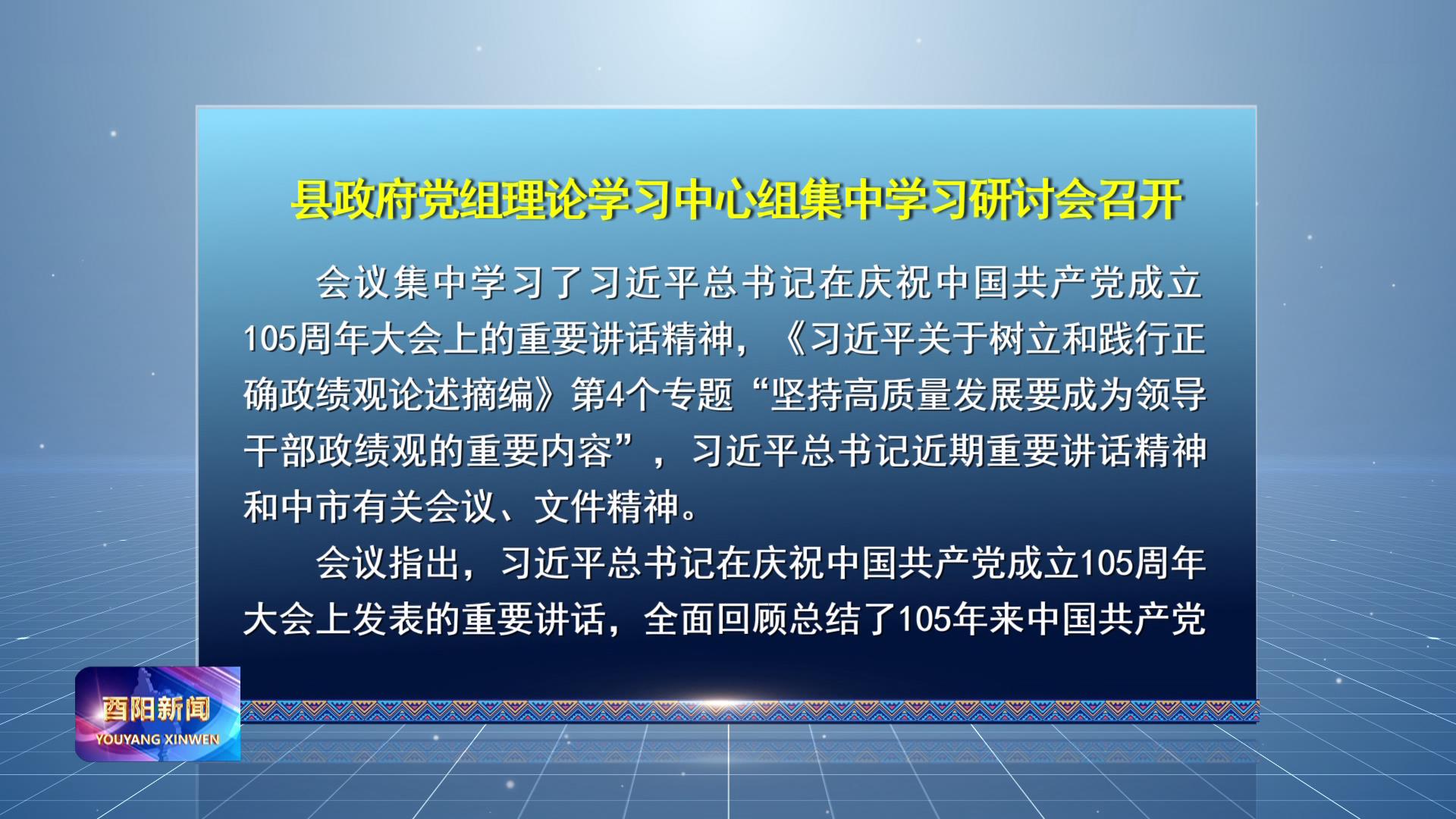 县政府党组理论学习中心组集中学习研讨会召开